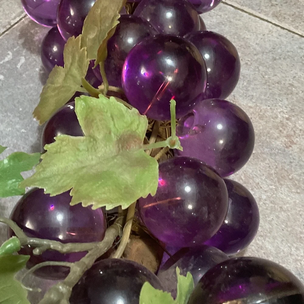 Decorative Purple Grape Cluster with Leaves purple glass